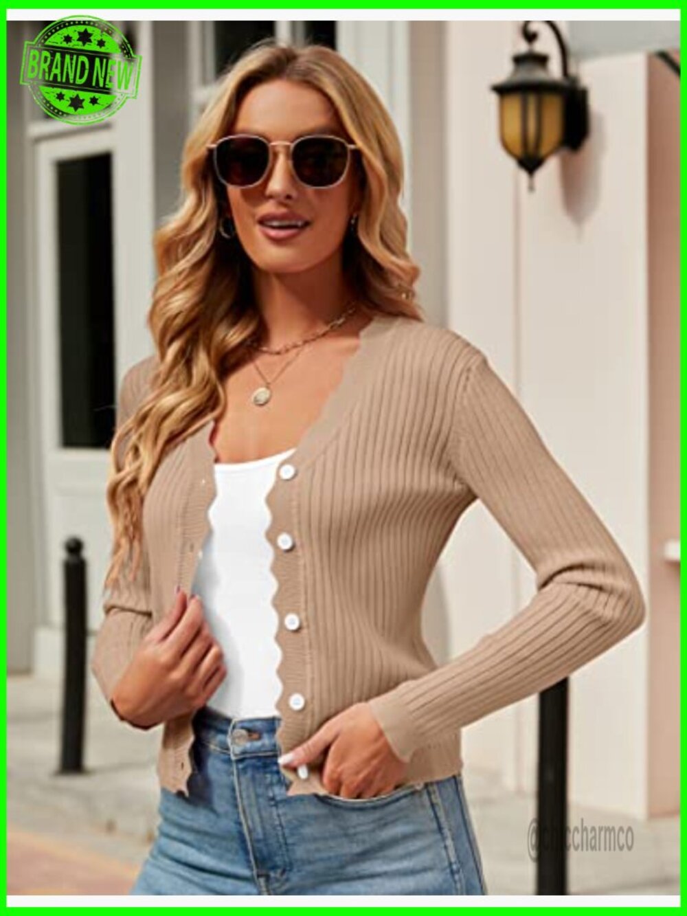 Cropped V-Neck Cardigan Knit Shrug Long Sleeve Button Down Sweater - Picture 3 of 7